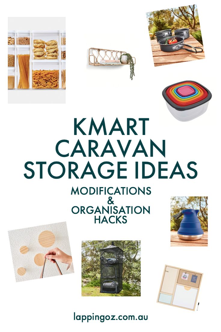 an advertisement for kmart caravan storage ideas and organization hacks with images of objects