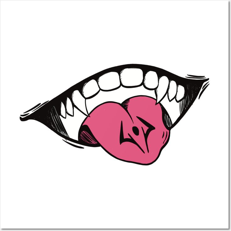 an open mouth with a pink heart on it