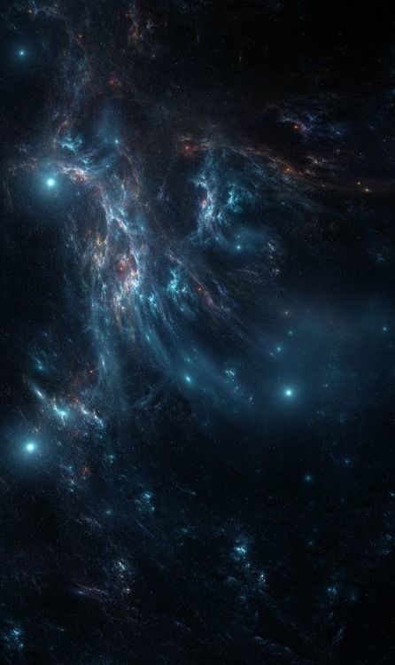 an artist's rendering of the galactic system in deep space, with bright blue and green lights