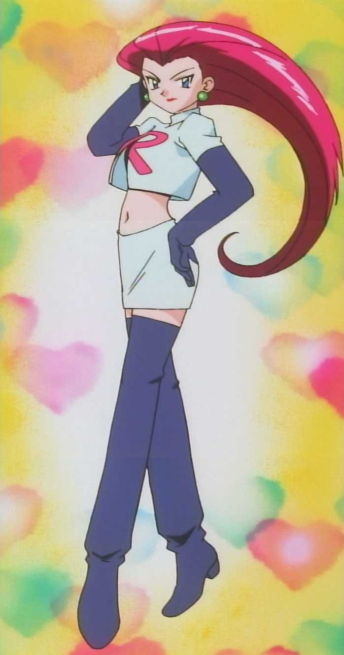 an anime character with long red hair and blue boots standing in front of colorful bubbles