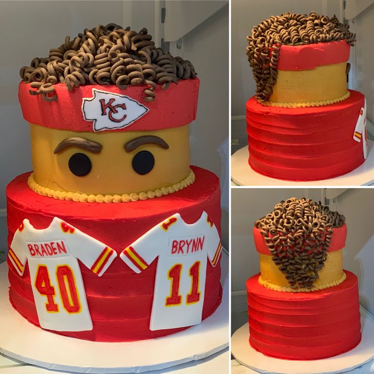 this is a cake made to look like a football player's hat and jersey