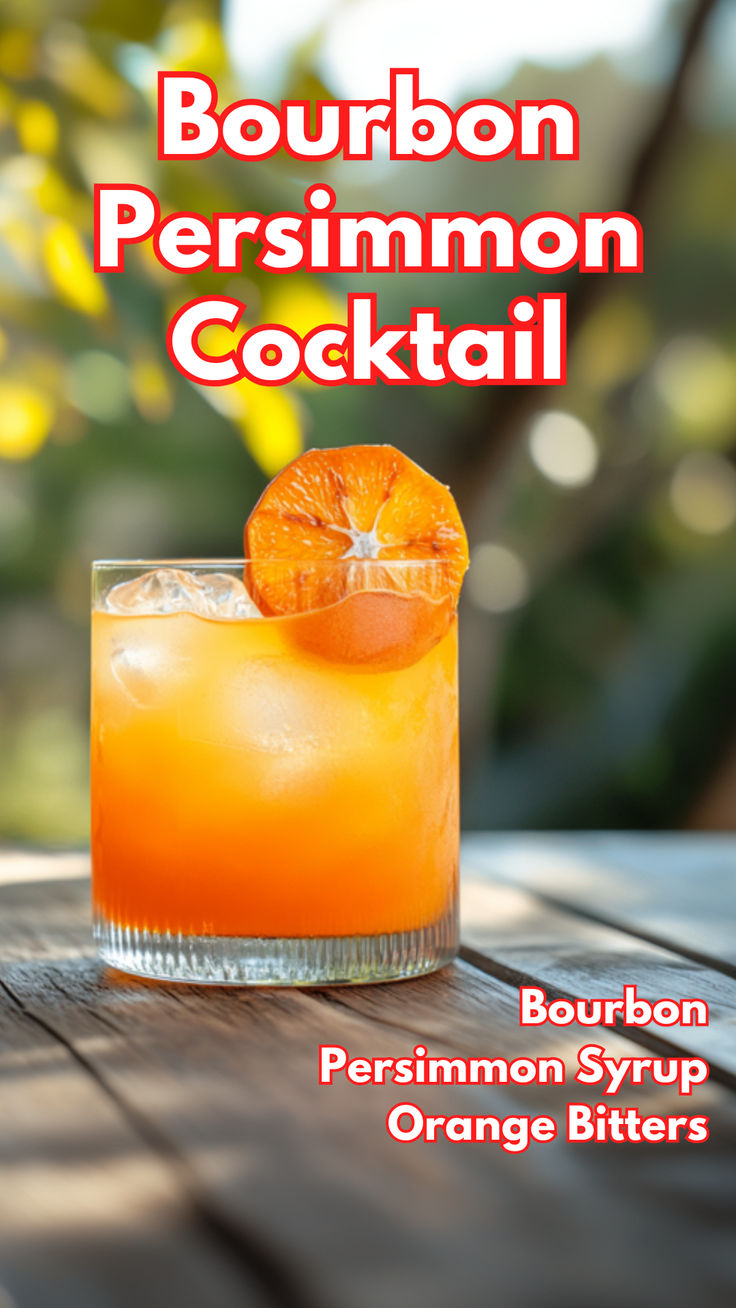 Bourbon Persimmon Cocktail Persimmon Cocktail, Bourbon Eggnog, Cocktail Cards, Seasonal Cocktails, Orange Bitters, Citrus Cocktails, Cocktail Drinks Alcoholic, Fall Cocktails Recipes, Seasonal Cocktail