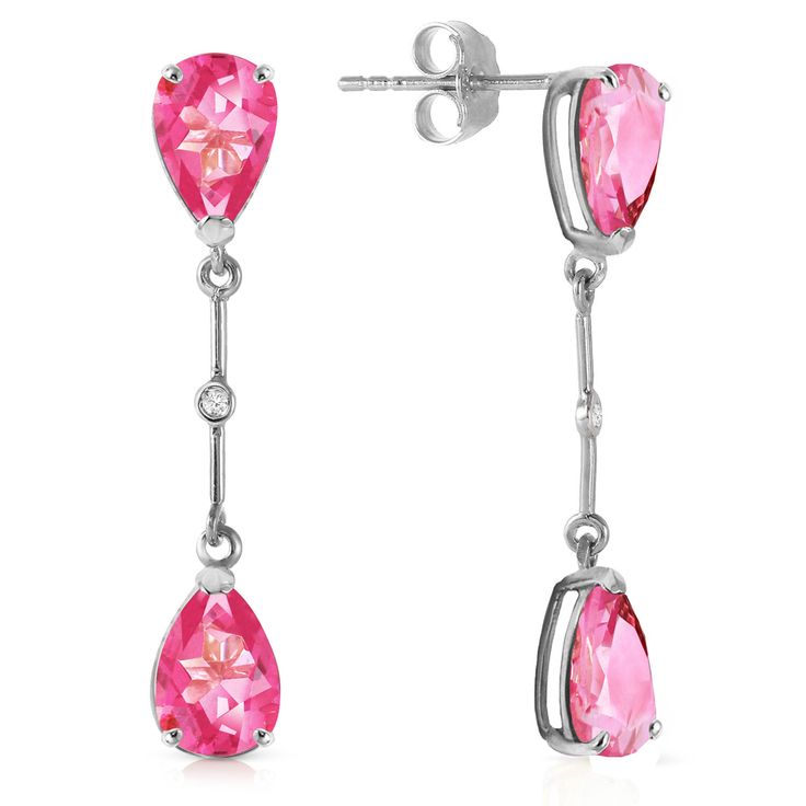 Item: 1718 Description 14k. Gold Diamonds & Pink Topaz Dangling Earring (White Gold) Secured By Post Friction Push Backs A Pair Of Drop Earrings Featuring Natural Pink Topaz With A Glint Of Genuine Diamonds. Item Information Metal: 14k. Solid Gold Metal Weight: 3.10 Gr. Diamonds 2 Round Cut, K-M Color, Si-1 Clarity = 0.01 Ct Gemstones 4 Pear Shape, 9x6 Mm, Pink Topaz = 7.00 Ct Measurements Height: 1.38 In ( 35.1 Mm) Width: 0.24 In ( 6.1 Mm) Rose Gold Print, Diamond Chandelier Earrings, Diamond Chandelier, Pink Topaz, Topaz Stone, Gold Print, Diamond Drops, Dangling Earrings, Rose Gold Earrings