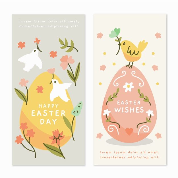 two greeting cards with easter eggs and flowers