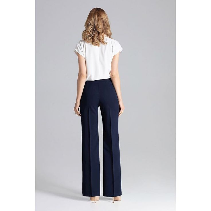 Long pants with a covered zipper on the side. Model without pockets with wide legs works well in many stylings. Polyester 65 % Viscose 35 % Size Lenght Inseam Hips width Waist width L 107 cm 30 cm 100 cm 80 cm M 106.5 cm 29.5 cm 96 cm 76 cm S 106 cm 29 cm 92 cm 72 cm XL 107.5 cm 30.5 cm 104 cm 84 cm Elegant Navy Wide Leg Pants, Navy Wide Leg Formal Pants, Navy Wide Leg Pants For Formal Occasions, Navy Wide-leg Workwear Bottoms, Elegant Navy Wide-leg Bottoms, Navy Wide-leg Workwear Pants, Navy Wide-leg Pants For Work, Elegant Stretch Navy Pants, Elegant Navy Wide-leg Pants