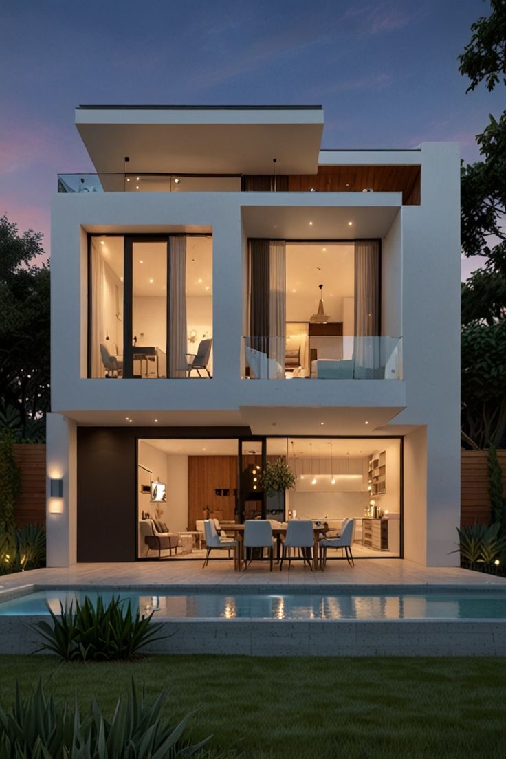 Explore modern elegance with this 6x10m home design and expansive 20x33ft terrace roof. The light, bright colors and luxurious design create a spacious and stylish living area that feels open and inviting. Backyard Bungalow, Terrace Roof, Beach House Exterior, Indian House, Wood Cladding, Built In Furniture, Light Bright, Roof Terrace, Roof Design