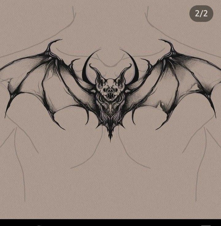 a drawing of a bat with large wings