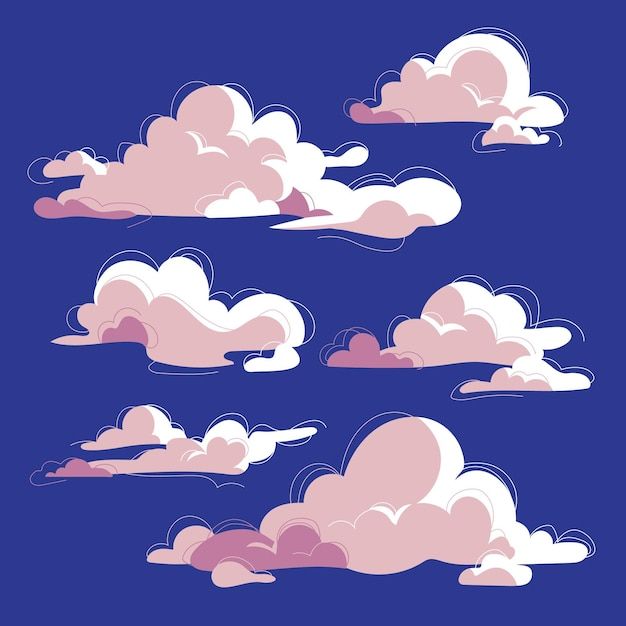 the clouds are pink and white on a blue background