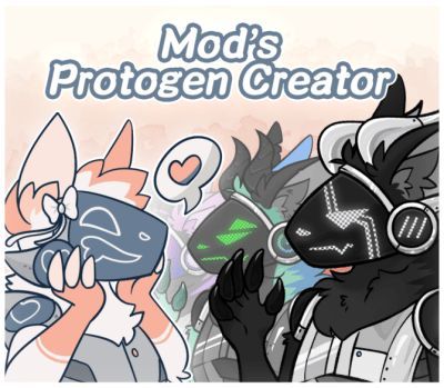 the cover for mod's protogen creator, featuring two cartoon characters wearing masks