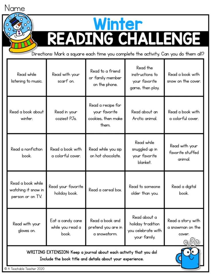 the winter reading challenge is shown in this printable