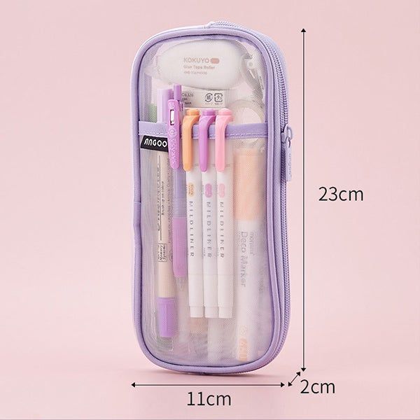 The transparent design allows you to see through the pencil pouch.👀 Features Can easily locate the stationery without opening the clear pencil case. External net pocket for your commonly used pens. Available in 5 pastel colors. Specifications Brand: ANGOO Size: L230 x W110 x H20 mm Material: PVC Weight: 30g Package Includes 1 x Transparent Mesh Zipper Large Pencil Case Transparent Mesh Zipper Large Pencil Case Clear Pencil Case, Large Pencil Case, Paper Folder, Cute Stationary, Pencil Eraser, Stationery Organization, Kawaii Stationery, The Pencil, Gift Card Giveaway