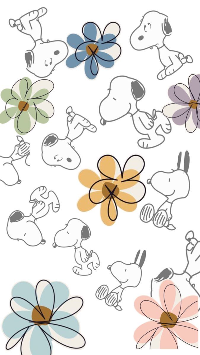 an image of some cartoon animals and flowers