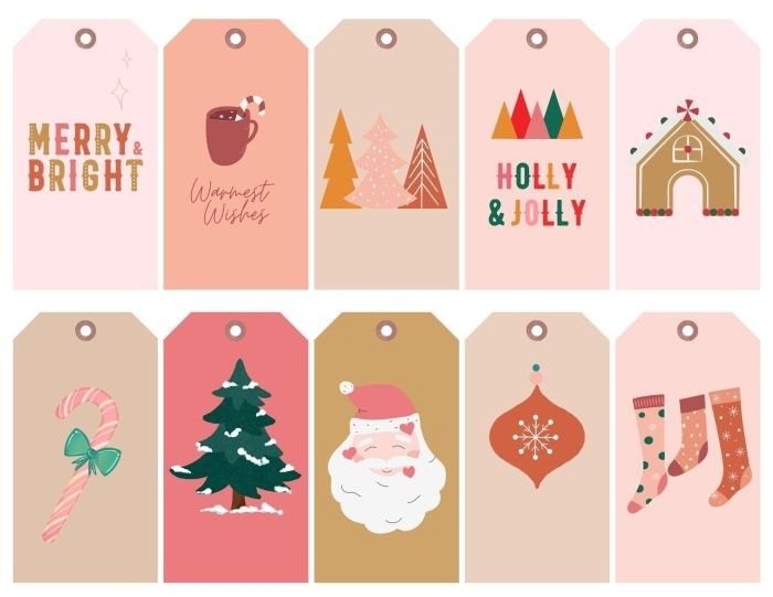 christmas gift tags with different designs on them