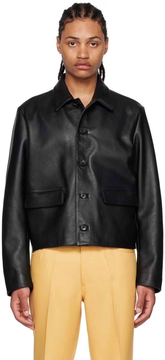 Black Mad Dog Leather Jacket by Second/Layer on Sale Autumn Winter 2024, Mad Dog, Leather Jacket Black, Spring 2024, Winter 2024, Luxury Streetwear, Flap Pocket, Welt Pocket, Horn