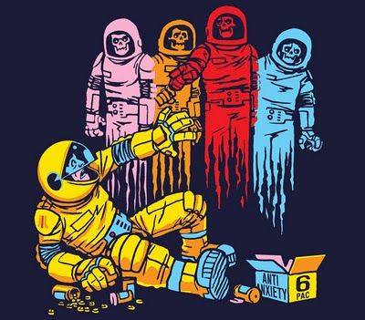 an advertisement for pacman explained, featuring three astronauts in space suits