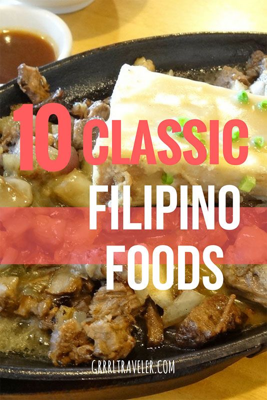 a close up of a plate of food with text overlay reading 10 classic filipino foods