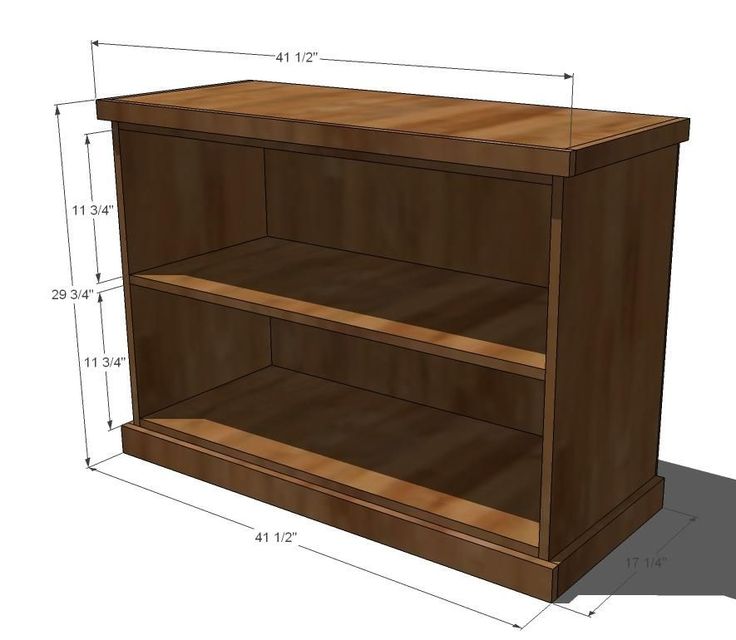 a wooden book shelf with measurements for the top