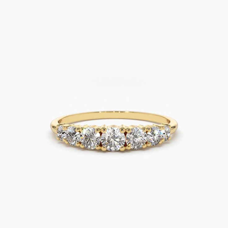 14K Gold 7 Stone Diamond Graduated Wedding Ring 14K Gold Ferkos Fine Jewelry 14k Gold Wedding Ring, Wedding Silver, Measure Ring Size, Silver Diamond Ring, Diamond Rings Design, Gold Anniversary, Silver Wedding Rings, Gold Band Ring, Favorite Rings