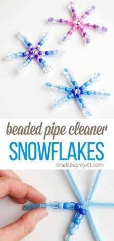 beaded pipe cleaner snowflakes with text overlay