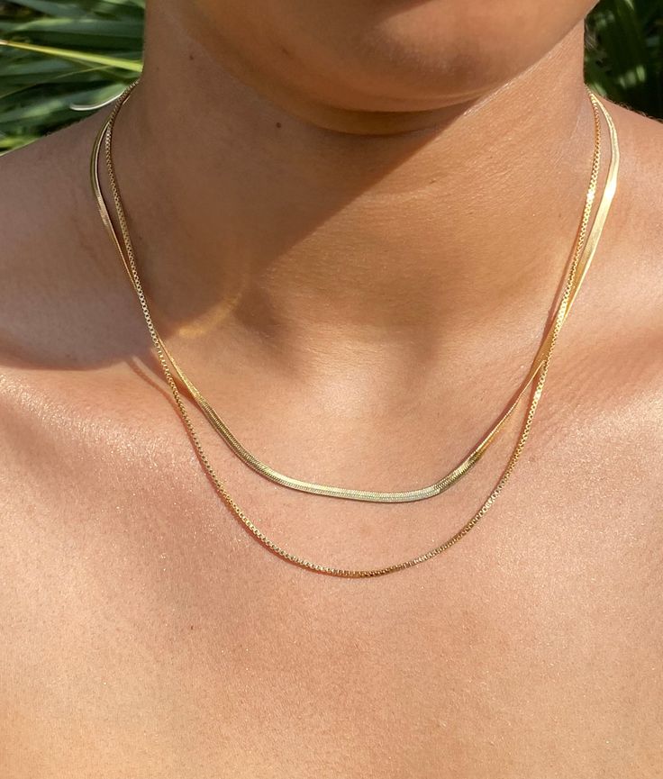 The Audrey Necklace is the perfect standout piece for your collection. This double chain will surely add spice to any outfit. Please note , this chain cannot be separated* Short chain: 38cm- Long chain: 40cm- Extension length: 5cm ✨Material and Care Tips 14K Gold Plated Titanium, tarnish resistant and E-Plated for long lasting shine. Please keep away from water, chemical substances and store in pouch closed when not worn. Double Strand Box Chain Necklace For Gift, Double Strand Box Chain Necklace For Gift Giving, Gift Double Strand Box Chain Necklace, Gold Double Chain Herringbone Necklace Gift, Gold Herringbone Necklace With Double Chain As Gift, Double Herringbone, Herringbone Chain, 16th Birthday Gifts, 21st Birthday Gifts