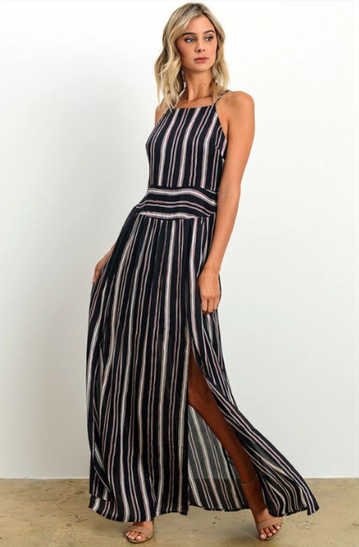 Navy Multi Stripe Maxi Dress - Cute Maxi Dress - Boho Maxi Dress | Bohopink Maxi Dress Boho, Floor Length Maxi Dress, When In Rome, Cute Maxi Dress, Max Dress, Boho Pink, Wrap Maxi Dress, Striped Maxi, Striped Maxi Dresses