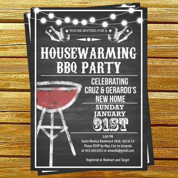 a chalkboard bbq party flyer with lights on the top and an image of a grill