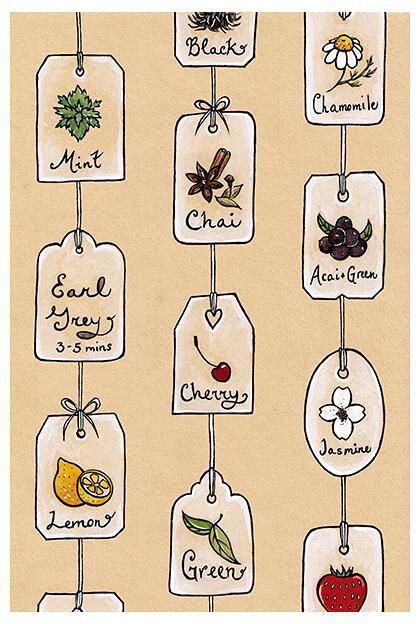 tags with different types of food hanging from them