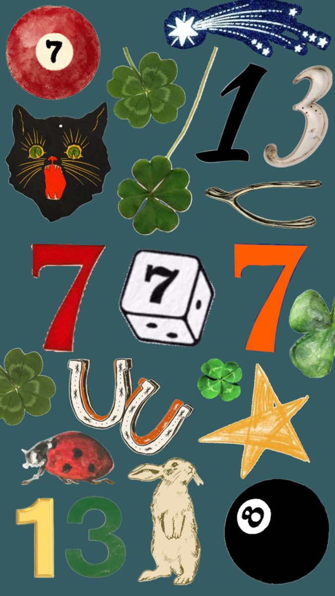 the number seven is made up of different items and numbers, including an animal head