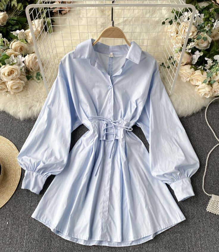 A line lace-up halter shirt dress fashion dressFabric: blendedColor: blue, white, blackSize: S, MS length 80 bust 90 waist 70--80 waist 50M length 81 bust 94 waist 74--84 waist 51For more pictures of the dress, please contact us, thank you. Midi Length Drawstring Dress For Day Out, Elegant Summer Midi Dress With Drawstring, Chic Midi-length Dress With Drawstring, Chic Spring Mini Dress With Lace-up Back, Chic Spring Midi Dress With Lace-up Back, Elegant Drawstring Dress For Date Night, Chic Drawstring Dresses For Day Out, Long Sleeve Dresses With Lace-up Back For Spring, Elegant Fitted Midi Dress With Drawstring