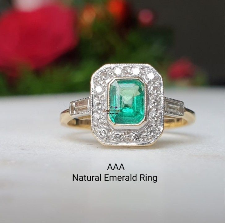 Natural Emerald Ring Rich Green Emerald Bezel Gold Ring Art Deco Emerald Ring Vintage Emerald Ring Victorian Emerald Silver Ring For Gift AAA quality certified zambian emerald cut emerald octagon ring for women. Vintage look emerald ring with white moissanites in a Victorian look in solid 14k gold. A beautiful ring for gift, or wear it as a daily wear gemstone ring, light weight, easy to carry and its unique look make it stand out in crowd. This gorgeous ring carries a full 0.78-carat emerald. Fully faceted, this gemstone showcases excellent rich green color and shine. The emerald has minor flaws that are normal in all genuine emeralds but no carbon spots (black) are found in this beauty. Luxury & Classic, perfect for daily life, engagement, wedding and special events, anniversaries, dates Emerald Silver Ring, Vintage Emerald Ring, Octagon Ring, Art Deco Emerald, Art Deco Emerald Ring, Emerald Ring Vintage, Natural Emerald Rings, Gorgeous Ring, Zambian Emerald