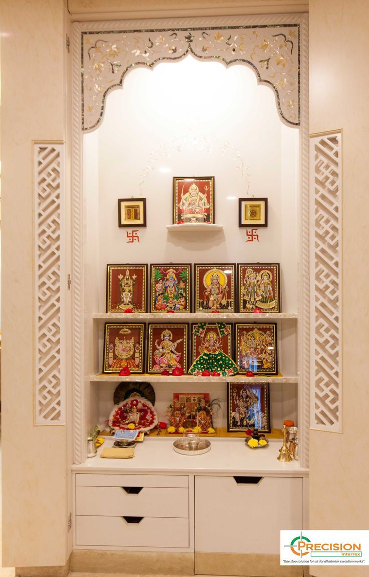 Latest Pooja Room Interior Design | Modern Wooden Pooja Unit Temple Design | Puja Mandir Room Home God Interior Design, God's Room Design, Home Interior Design Pooja Room, House God Room Design, Puja Interior Design, Temple Design In Living Room, Interior Design God Room, Mandir In Home Puja Room, Mandir In House Puja Room