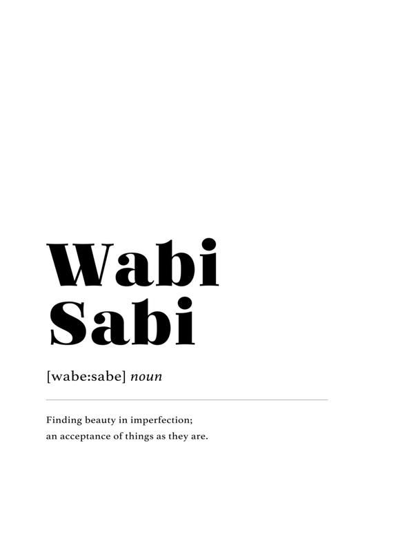 a black and white poster with the words wabi sabi in bold font on it