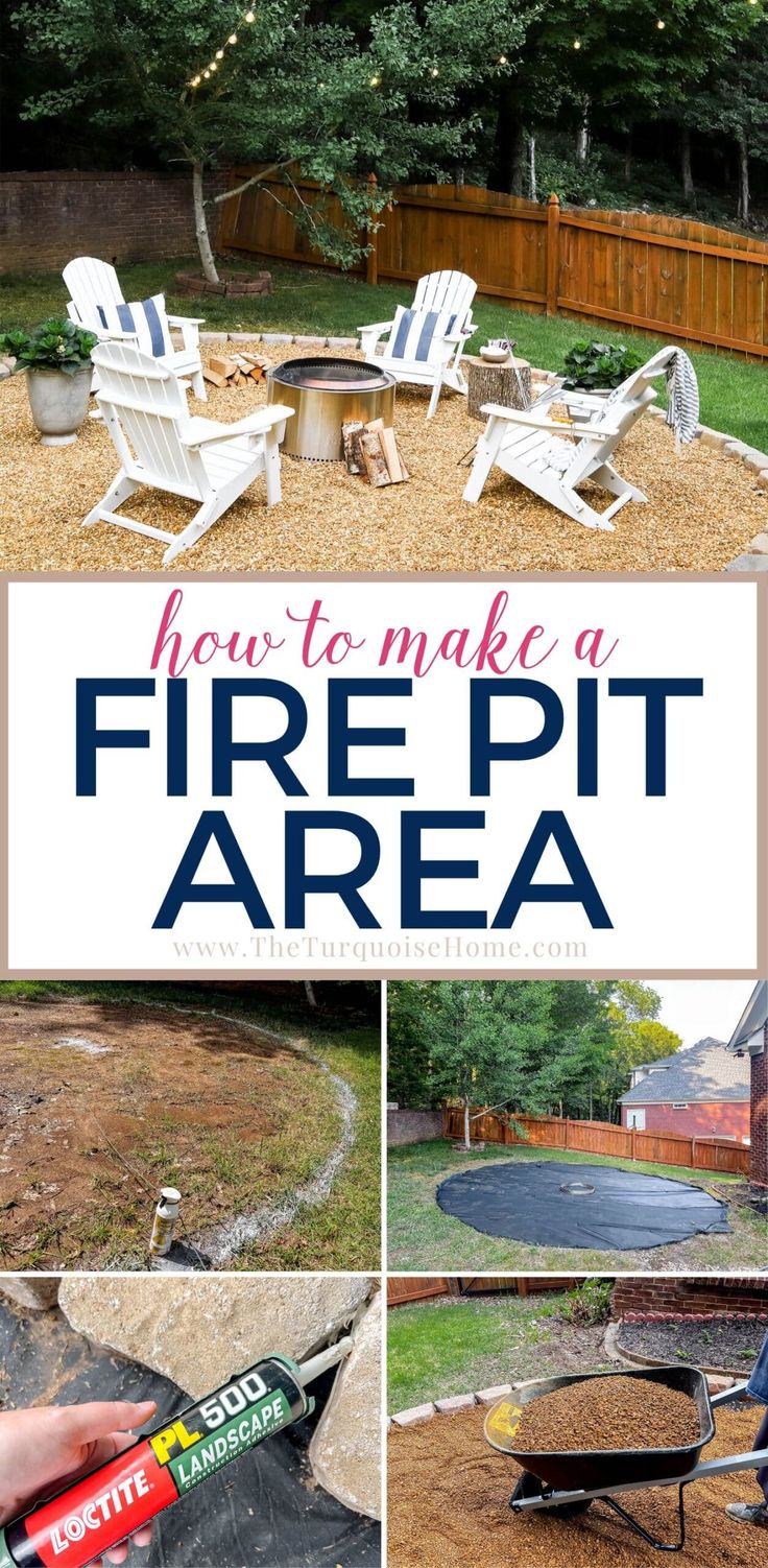 how to make a fire pit area in your backyard with pictures and text overlay