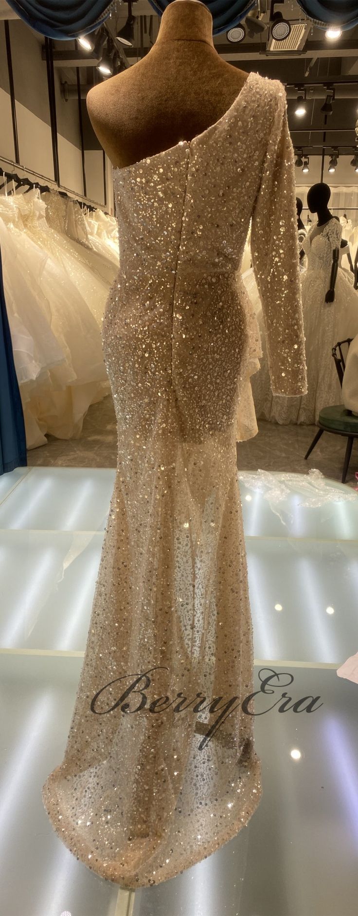 Description: 1.material:Sequin, beads ,elastic satin 2.shipping time: 15-25 days 3.All dresses are made after orders, we don't accept refund for custom order(custom size) because we couldn't resell it anymore, for standard order, if our dress has quality problem please show us some proofs we will help you solve them.If