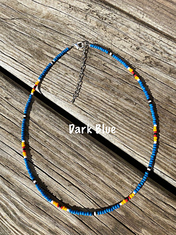 Western Beaded necklaces made from glass seed beads and 18 inches with extender. Custom, affordable western jewelry with extenders. Custom orders available, contact us here. The artisan work is handmade, so each piece is unique and may vary slightly from the picture, making each piece one of a kind. Southwestern Jewelry With Adjustable Chain, Southwestern Style Jewelry With Adjustable Chain, Southwestern Style Necklace With Adjustable Length As Gift, Western Style Blue Necklace For Festival, Handmade Adjustable Western Necklaces, Handmade Adjustable Western Necklace, Southwestern Style Choker Necklace With Colorful Beads, Southwestern Adjustable Jewelry With Colorful Beads, Handmade Adjustable Western Beaded Necklace