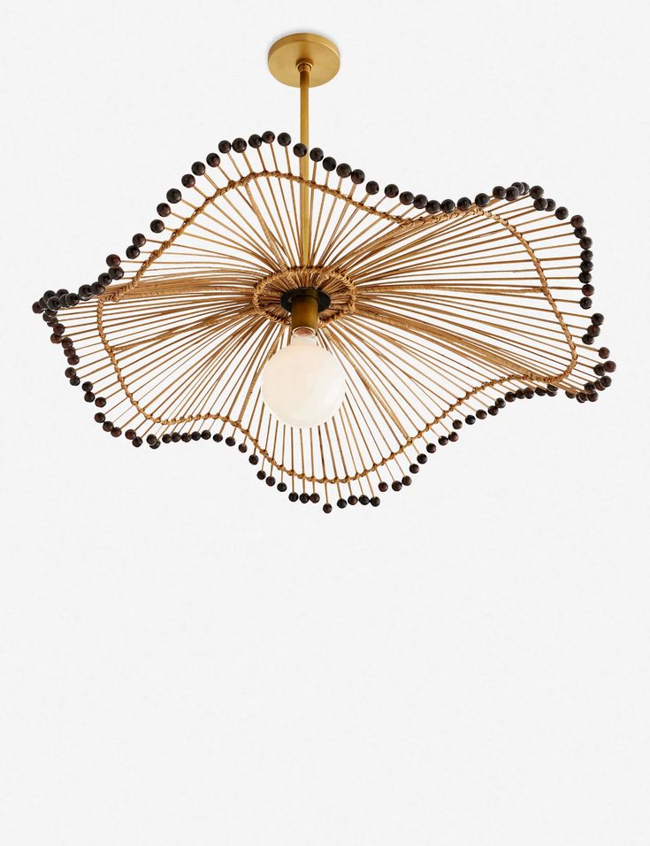 a chandelier hanging from the ceiling with beads and beaded details on it