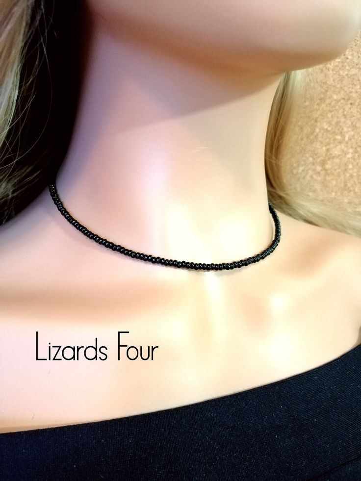 "A super shiny seed bead necklace,with Czech Preciosa Seed Beads (8/0)  Black Color. The best beads in one necklace, choose the lenght and i will make it just for you! The clasp is silver plated or gold plated. The sizes 12\"/30.5cm and 14\"/35.5cm have + 2\"/5cm extender chain and will fit most people, but if you need other size please feel free to contact me and I will gladly make one just for you!  **This listing is about ONE  necklace** PROSESSING TIME: The time I need to prepare an order for shipping varies. For details, see individual items. I'll do my best to deliver your orders faster. IMPORTANT -Please be aware that the colors may be slightly different from reality due to the different resolution of the screens, the daylight when the photo was taken. -Also jewelry that has semipre Mint Green Necklace, Girls Choker, Oc Board, Dainty Choker Necklace, Seed Bead Choker, Bead Choker Necklace, Black Choker Necklace, Dainty Choker, Necklace Bead