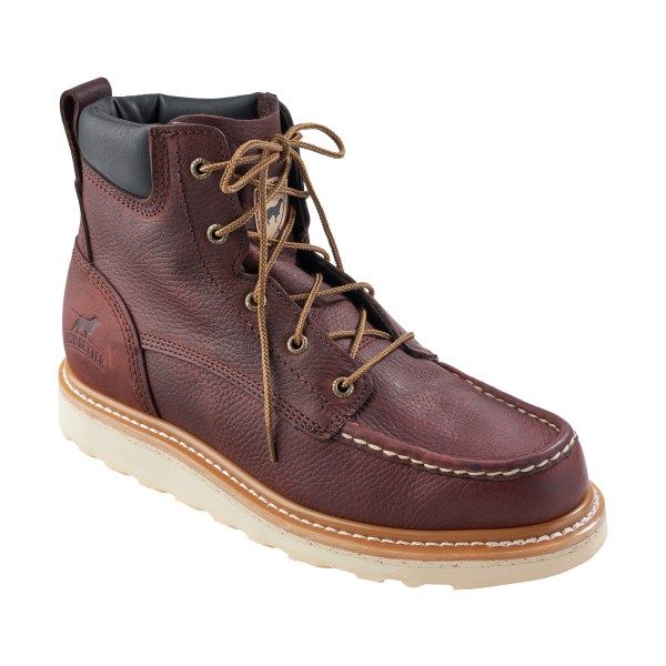 A rugged and ready work boot that's great for hot worksites, Irish Setter� Ashby Work Boots for Men handle tough job conditions. Built on Irish Setter's Rubber-EVA Traction Tred outsoles, these boots soles offer top quality slip-, oil-, chemical-, and abrasion resistance at the job site along with heat resistance up to 475�F. Made of ultra-durable Trout Brook leather, the Ashby's uppers give feet support and protection designed for the toughest job sites. Non-woven nylon linings offer smooth com Rugged Steel Toe Work Boots For Outdoor, Rugged Impact Resistant Work Boots For Outdoor, Rugged Impact-resistant Work Boots For Outdoor, Rugged Plain Toe Work Boots, Rugged Work Boots With Plain Toe, Rugged Waterproof Boots With Steel Toe And Moc Toe, Rugged Durable Moc Toe Boots, Rugged Work Boots With Reinforced Toe, Goodyear Welt Construction Work Boots With Moc Toe