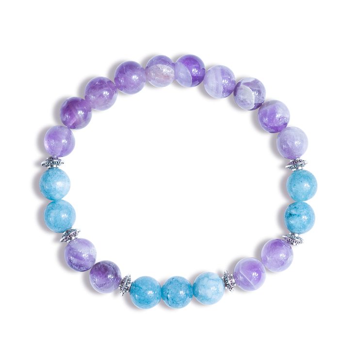 Amethyst is a stone of soothing, believed to open the mind to new ideas and positive thinking. Royal families have worn the gemstone to symbolize higher aspirations for human kind.Larimar is a stone of enlightenment, believed to inspire relaxation and promote a clear mind. Larimar was first discovered washed upon the beaches of the Dominican Republic. Spiritual Lavender Crystal Bracelet For Meditation, Lavender 8mm Beads Jewelry For Healing, Lavender Gemstone Beaded Bracelets For Meditation, Lavender Natural Stone Beaded Bracelets For Meditation, Adjustable Amethyst Bracelet, Healing Lavender Crystal Bracelet With Gemstones, Lavender Beaded Bracelets With Natural Stones For Meditation, Holistic Amethyst Bracelet For Meditation, Adjustable Fluorite Crystal Bracelet With Natural Stones