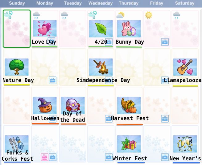 an image of a screen shot of the game's calendar