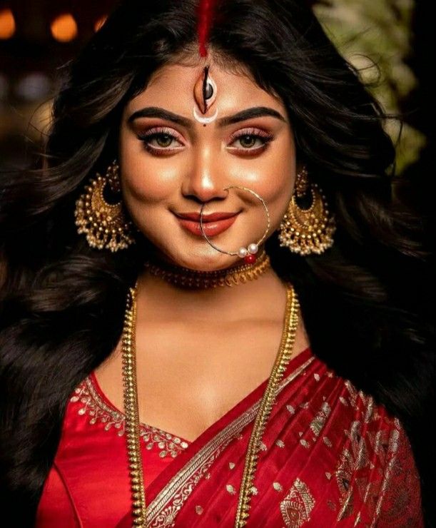 Durga Mata Makeup Look, Durga Look Photoshoot, Durga Maa Look Photoshoot, Durga Maa Photoshoot, Art Ideas For Birthday, Durga Puja Photoshoot, Durga Photoshoot, Devi Photoshoot, Durga Puja Look