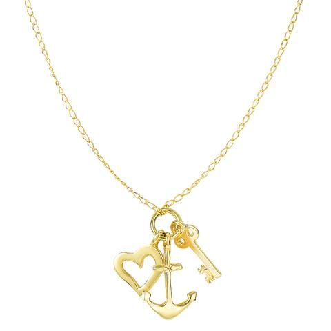 14k Yellow Gold Key Anchor And Heart Charms Necklace, 18" Gold Diamond Heart Necklace, Silver Heart Jewelry, Fine Gold Necklace, Heart Charm Necklace, 14k Yellow Gold Necklace, Cuban Link Chain Necklaces, Gold Key, Anchor Necklace, Charms Necklace