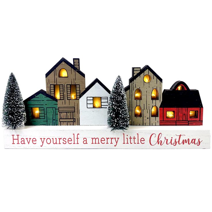 a christmas card with houses and trees in the foreground that says have yourself a merry little christmas