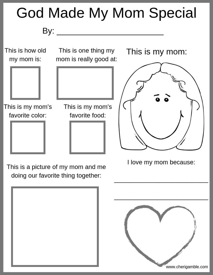 the worksheet for mother's day with an image of her face and heart