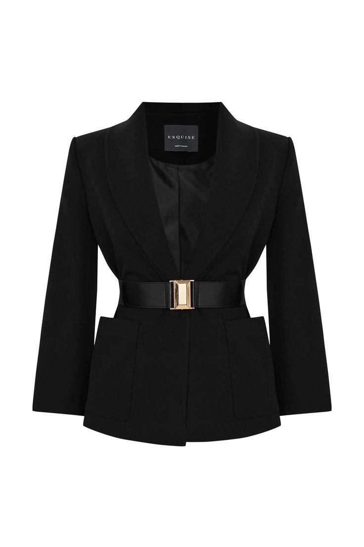 The elegant Armida Jacket features a belt, wide pockets, and three buttons on the sleeve, offering both a modern and functional design. The regular fit ensures a comfortable wear while its refined look completes your daily style. Ideal for both work and social events, it combines practicality with sophistication. Jacket: 62% Polyester, 33% Viscose, 5% Elastane/ Lining: 100% Polyester Dry clean only. Elegant Notch Lapel Outerwear With Belt, Notch Lapel Blazer With Belt For Work, Formal Blazer With Belt And Notch Lapel, Formal Notch Lapel Blazer With Belt, Black Blazer With Belt Loops For Office, Tailored Formal Blazer With Belt, Winter Workwear Blazer With Belted Cuffs, Belted Business Blazer For Winter, Tailored Belted Blazer For Formal Occasions