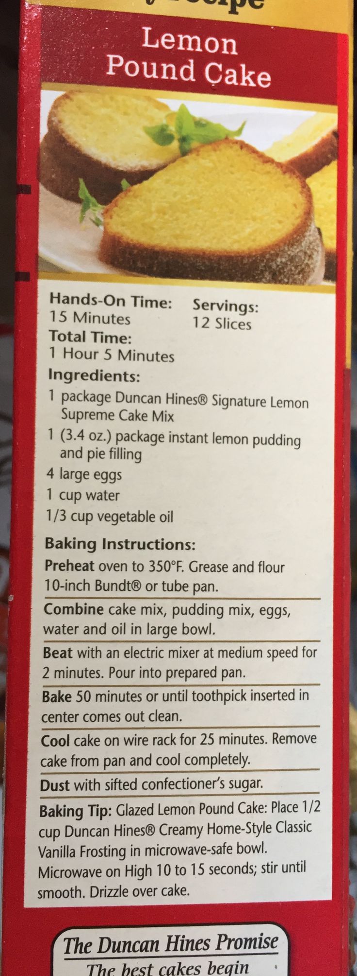 the back side of a box with instructions on how to make lemon pound cake