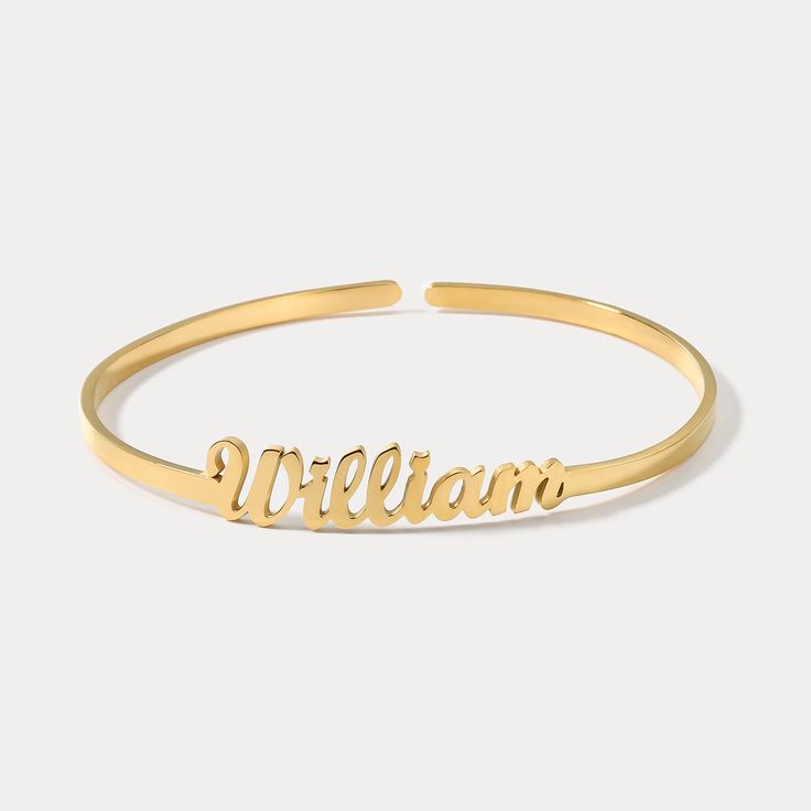 Don't just wear a bracelet -- wear your name! This Custom Name Cuff Bracelet can be personalized with a name of your choice -- as long as it fits! Flaunt your identity with a stylish accessory that's sure to turn heads! Plus, it makes the perfect gift for a loved one. Get your name on it! DETAILS Plating: 18K Gold Materials: 18K Gold on Steel Measurements: Adjustable 2.76"*2.36"(7cm*6cm) Weight:  6.3 g * Please allow 15-20 days for customing before shipping Adjustable Jewelry With Custom Text For Personalized Gift, Classic Customized Name Bracelet Adjustable, Adjustable Custom Text Jewelry For Personalized Gifts, Classic Adjustable Customized Name Bracelet, Classic Customized Adjustable Name Bracelet, Elegant Gold Name Bracelet With Custom Text, Adjustable Nameplate Bracelets With Names, Adjustable Nameplate Bracelet With Names, Classic Adjustable Name Bracelet As Personalized Gift