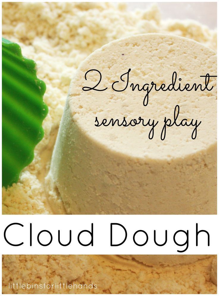 two ingredient memory play cloud dough with text overlay that says 2 ingredient memory play