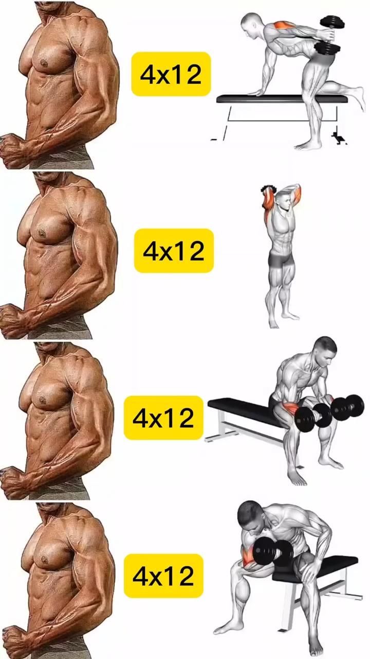 an image of a man doing exercises with dumbbells and bench press up muscles