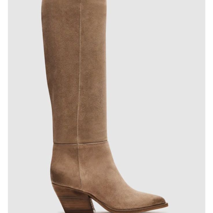 Steve Madden Devina Tall Suede Boots In Taupe Beige Calf Leather Boots With Reinforced Heel, Beige Calf Leather Heeled Boots With Almond Toe, Beige Leather-lined Pointed Toe Boots, Beige Pointed Toe Boots With Leather Lining, Beige Almond Toe Boots With Leather Lining, Beige Closed Toe Boots With Suede Lining, Beige Calf Leather Boots, Medium Width Beige Calf Leather Boots, Casual Beige Calf Leather Boots